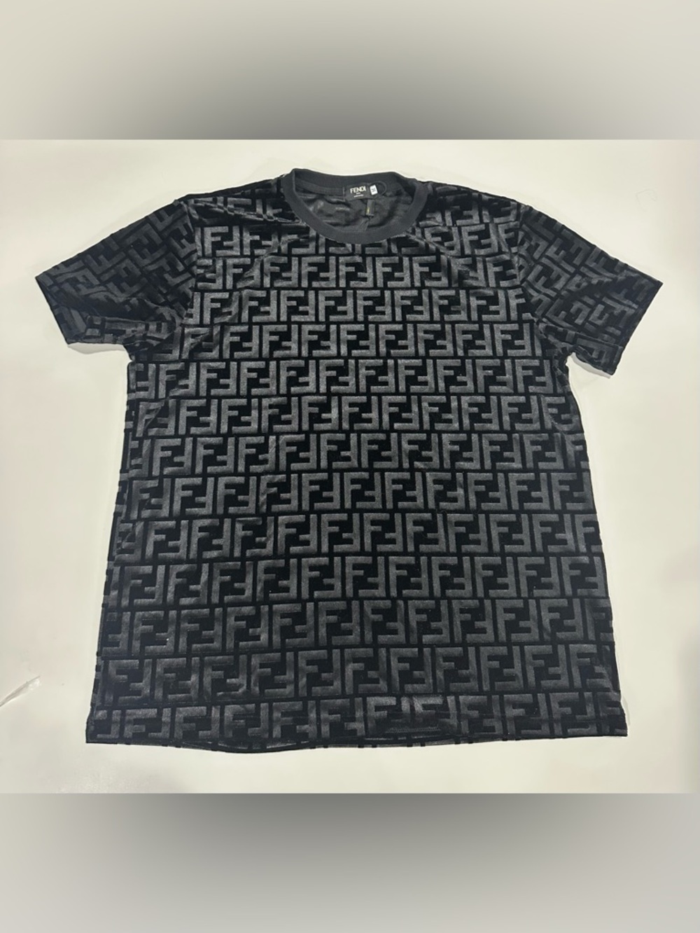 Fendi Black Embossed FF Velour Tee